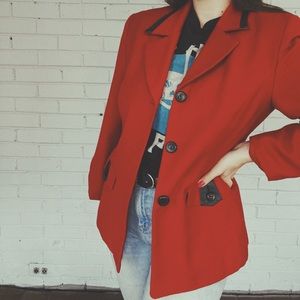 *host pick* Vintage 1990’s Red Wool Blazer with Leather Trim